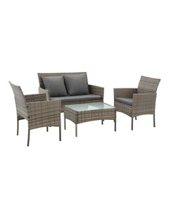 Gardeon 4-Piece Outdoor Sofa Set with Two Pillows Rattan Furniture Grey