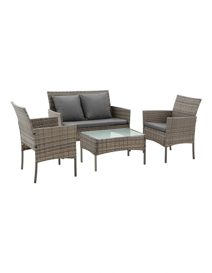 Gardeon 4-Piece Outdoor Sofa Set with Two Pillows Rattan Furniture Grey image 1