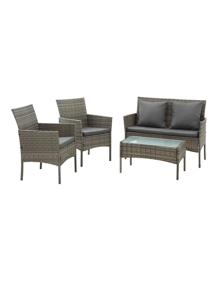 Gardeon 4-Piece Outdoor Sofa Set with Two Pillows Rattan Furniture Grey image 3