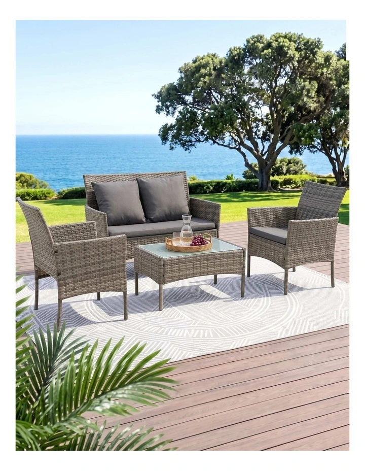 Gardeon 4-Piece Outdoor Sofa Set with Two Pillows Rattan Furniture Grey image 6