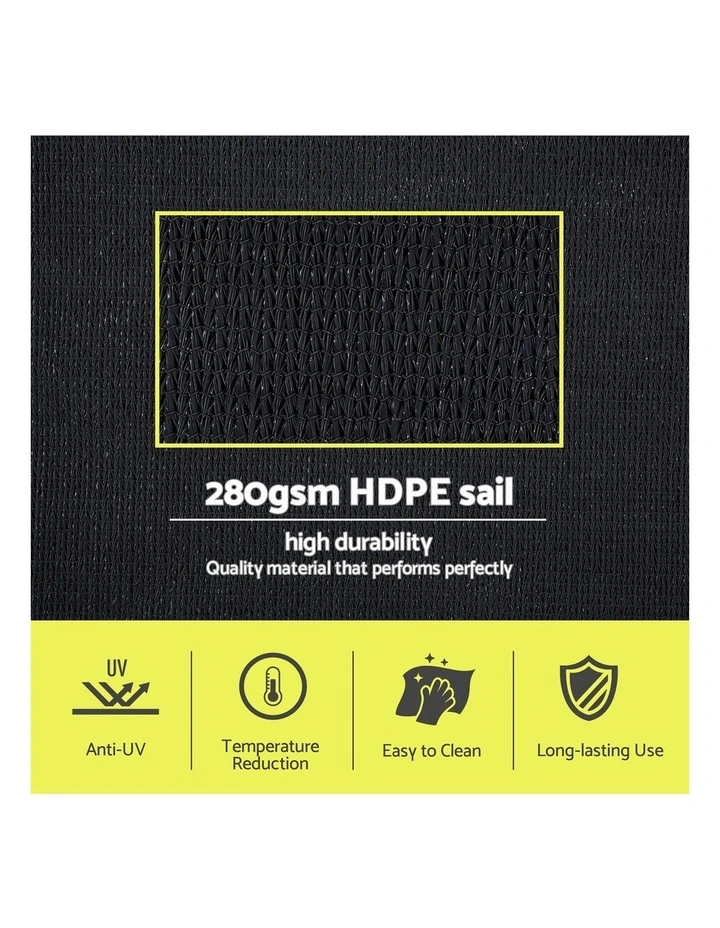 Instahut Sun Shade Sail Cloth 98% UV Block Outdoor Canopy Rectangle 5X6M Black image 4