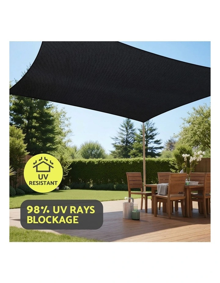 Instahut Sun Shade Sail Cloth 98% UV Block Outdoor Canopy Rectangle 5X6M Black image 5