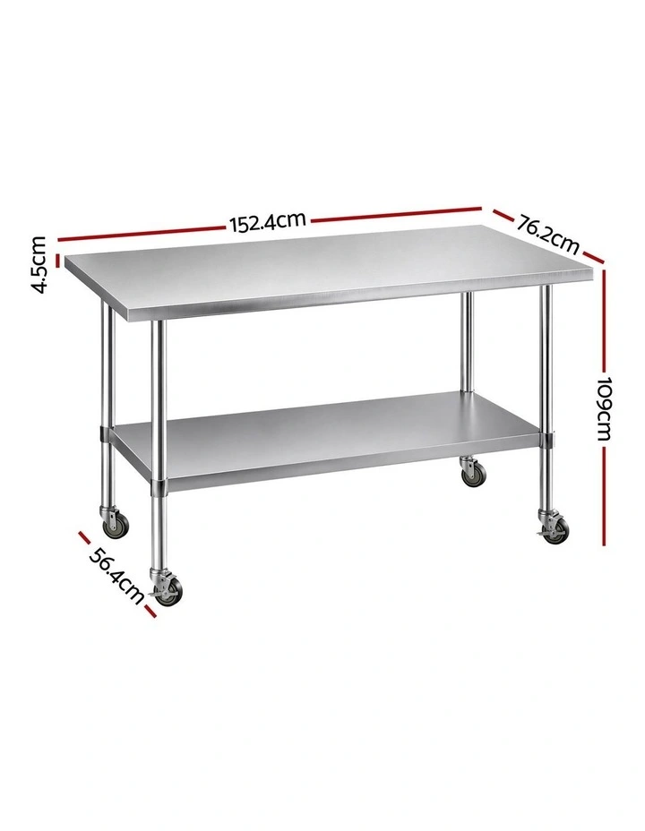 Cefito 1524x762mm Stainless Steel Kitchen Bench w/ Splashback Work Table Prep Bench Commercial 430 image 2