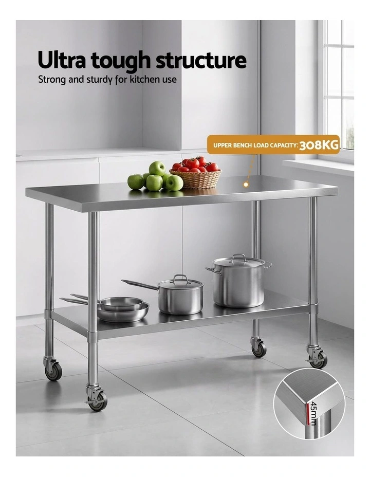 Cefito 1524x762mm Stainless Steel Kitchen Bench w/ Splashback Work Table Prep Bench Commercial 430 image 5