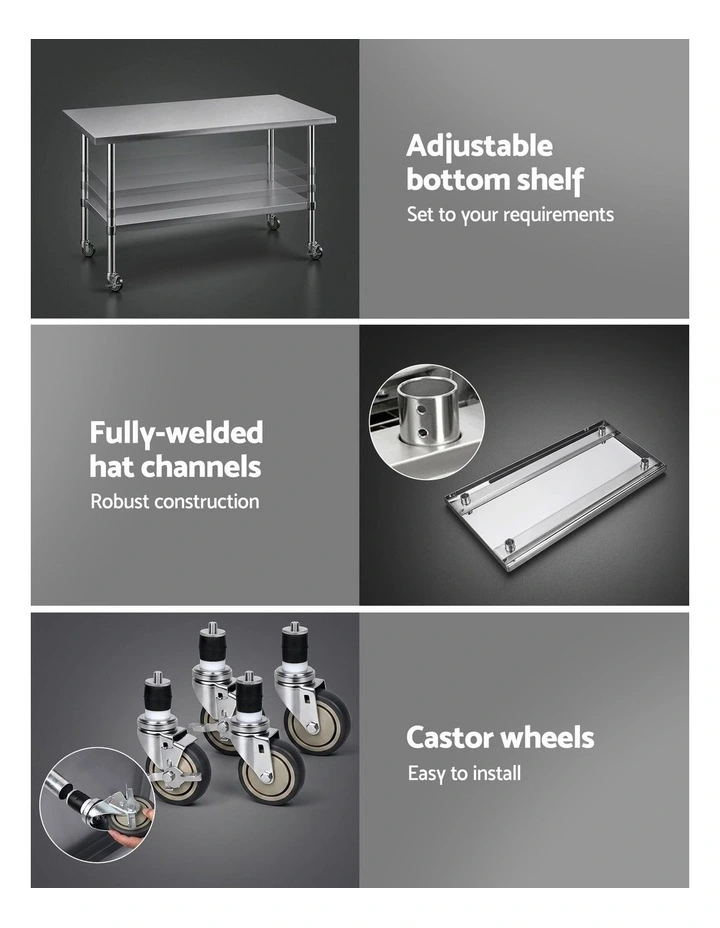 Cefito 1524x762mm Stainless Steel Kitchen Bench w/ Splashback Work Table Prep Bench Commercial 430 image 6