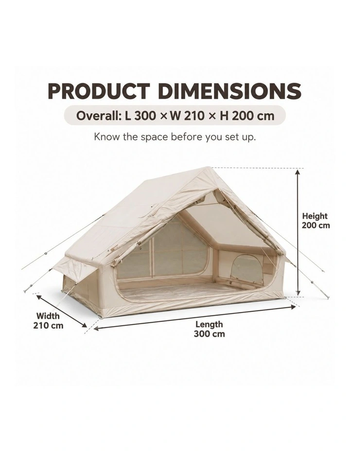 Weisshorn Inflatable A-Frame Camping Tent Large Outdoor Glamping Beige image 2