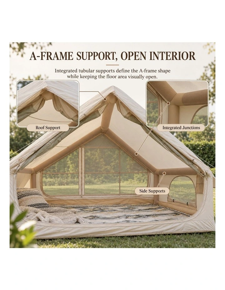 Weisshorn Inflatable A-Frame Camping Tent Large Outdoor Glamping Beige image 4