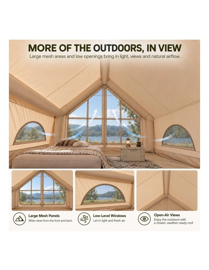 Weisshorn Inflatable A-Frame Camping Tent Large Outdoor Glamping Beige image 5