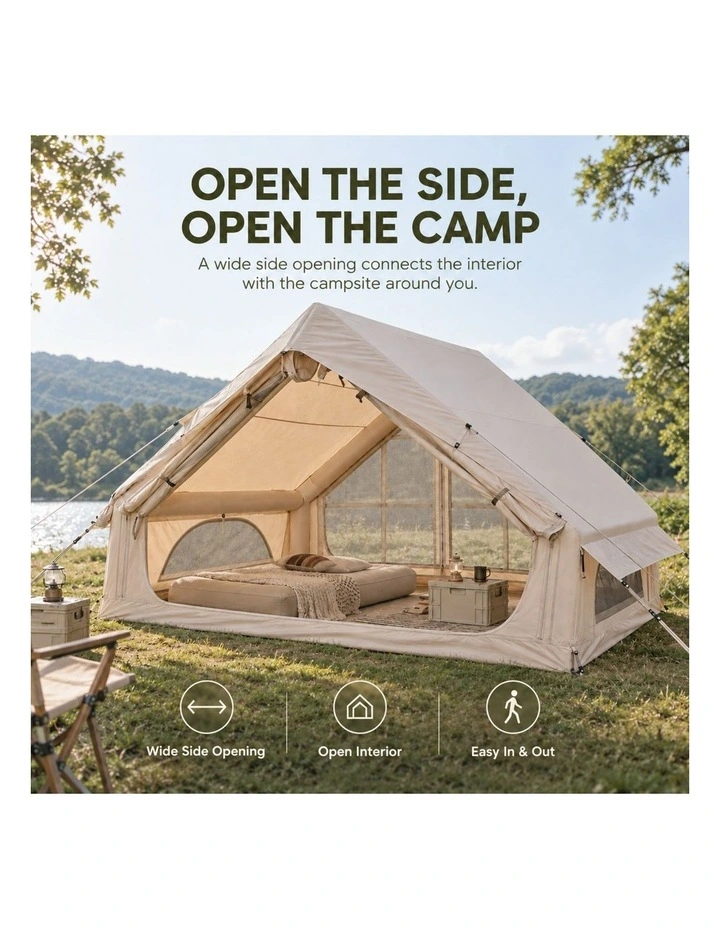 Weisshorn Inflatable A-Frame Camping Tent Large Outdoor Glamping Beige image 7