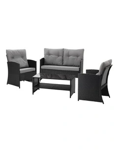 Gardeon 4-Piece Outdoor Sofa Set Coffee Table Chair Rattan Furniture Black