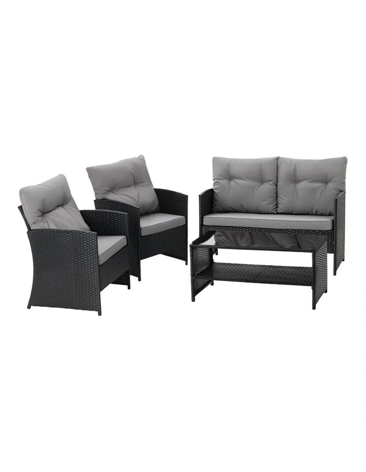 Gardeon 4-Piece Outdoor Sofa Set Coffee Table Chair Rattan Furniture Black image 3