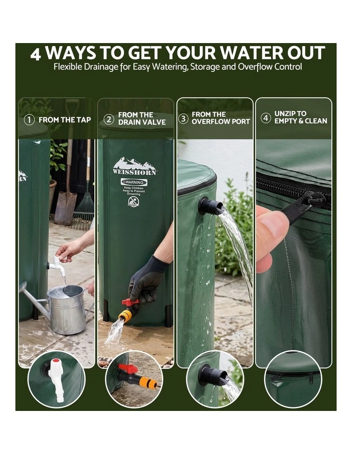 Weisshorn 100L/22Gal Collapsible Rain Barrel PVC Water Tank Collection Storage for Garden Irrigation image 5