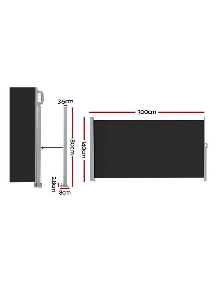Instahut 1.4X3M Side Awning Retractable Privacy Screen Outdoor Sun Shade Black image 2