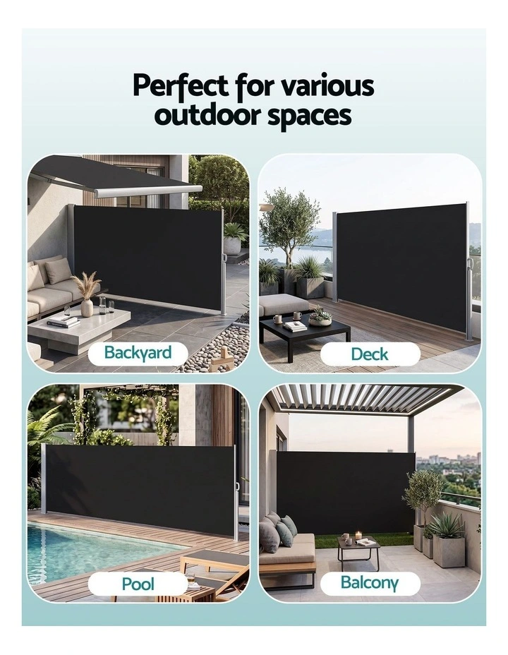 Instahut 1.4X3M Side Awning Retractable Privacy Screen Outdoor Sun Shade Black image 4
