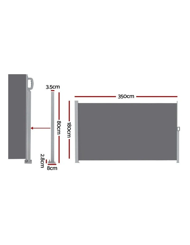 Instahut 1.8X3.5M Side Awning Retractable Privacy Screen Outdoor Sun Shade Grey image 2