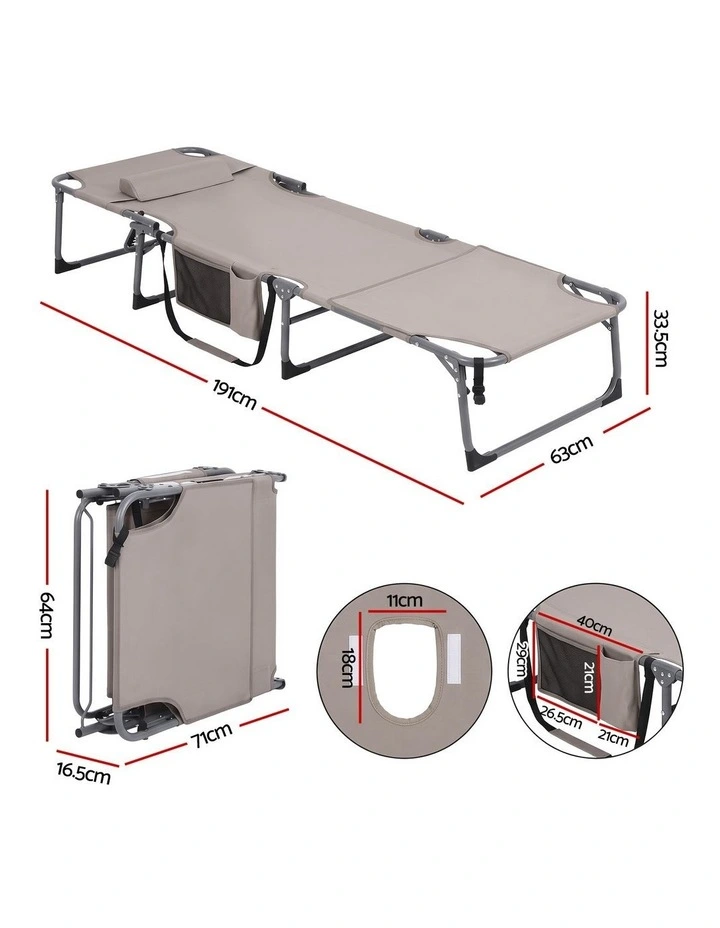 Gardeon Sun Lounger 5 Position Folding Tanning Chair with Face Hole Khaki image 2