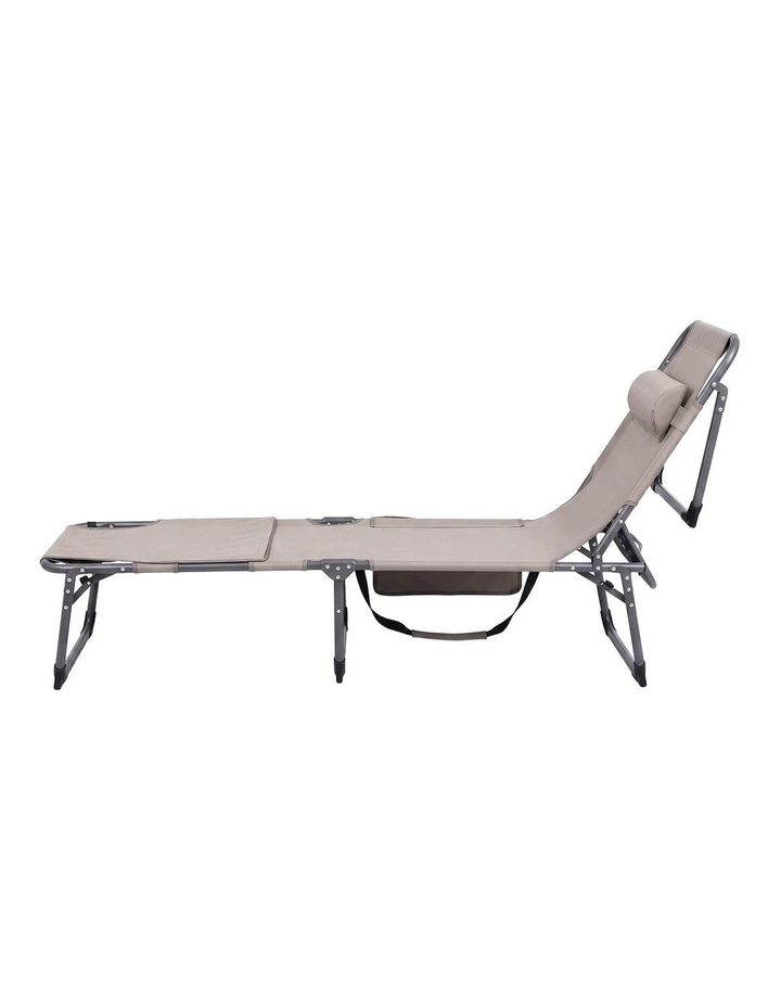 Gardeon Sun Lounger 5 Position Folding Tanning Chair with Face Hole Khaki image 3