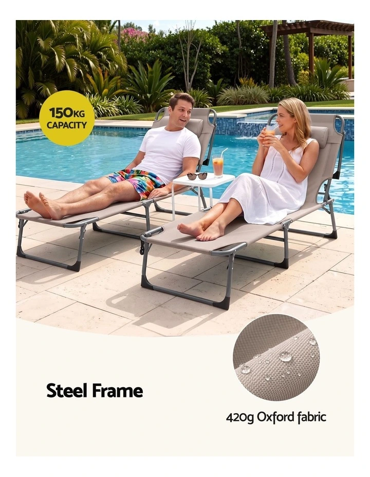 Gardeon Sun Lounger 5 Position Folding Tanning Chair with Face Hole Khaki image 6