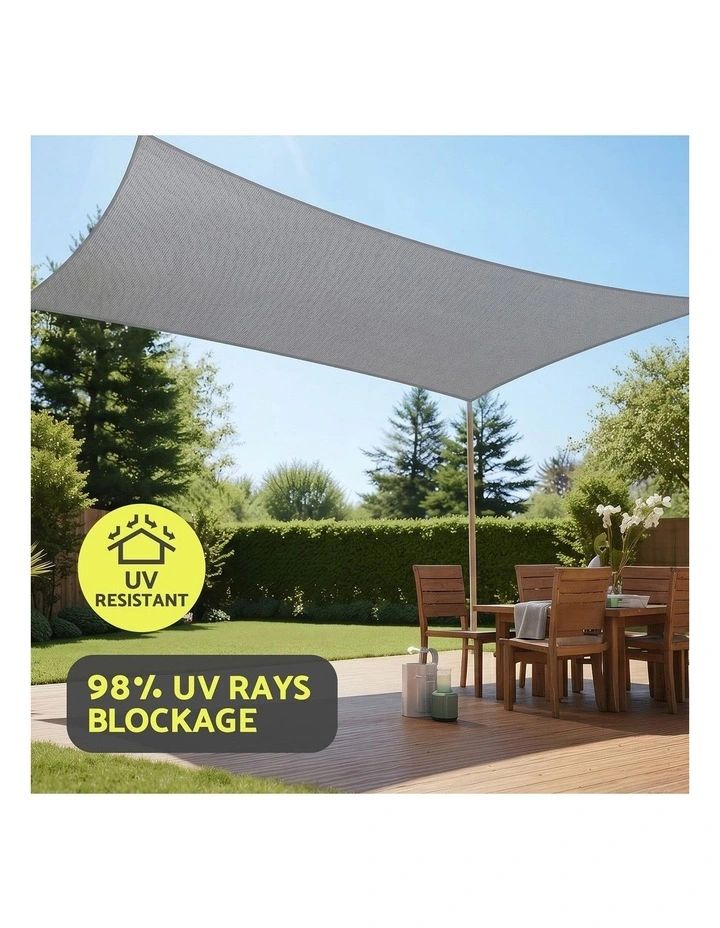 Instahut Sun Shade Sail Cloth 98% UV Block Outdoor Canopy Rectangle 2X5M Grey image 5