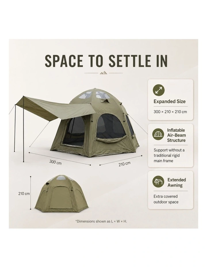 Weisshorn 4 Person Inflatable Camping Tent TC Canvas Sun Shade Rain-Ready image 2