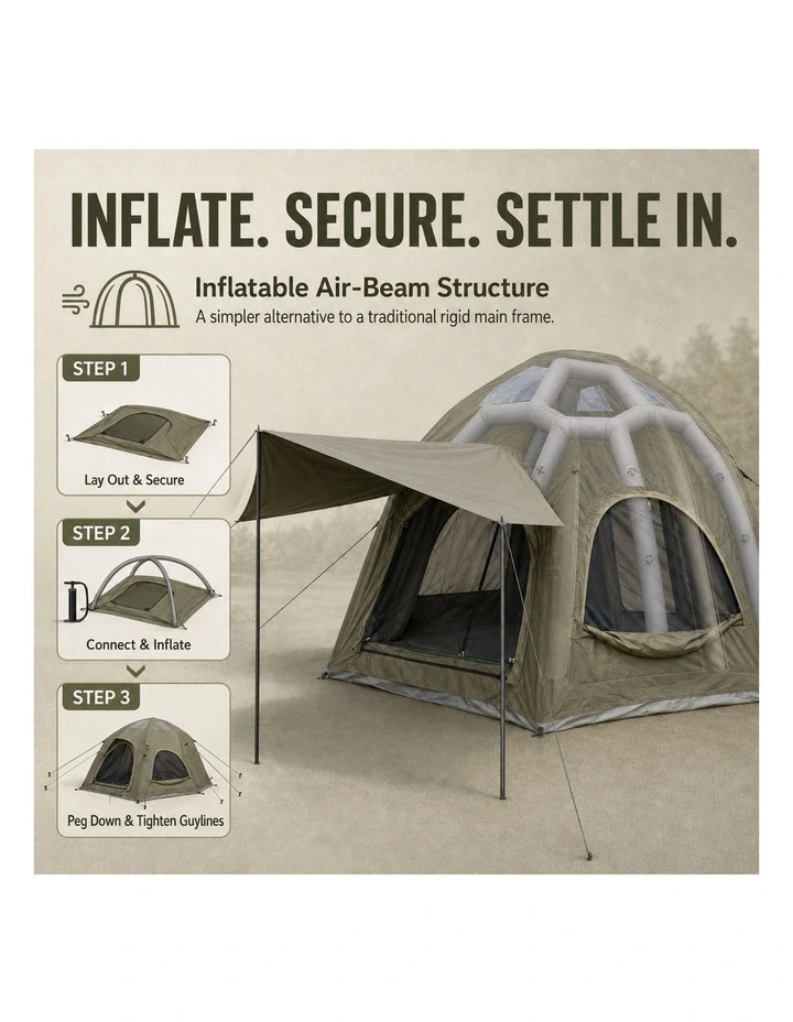 Weisshorn 4 Person Inflatable Camping Tent TC Canvas Sun Shade Rain-Ready image 3