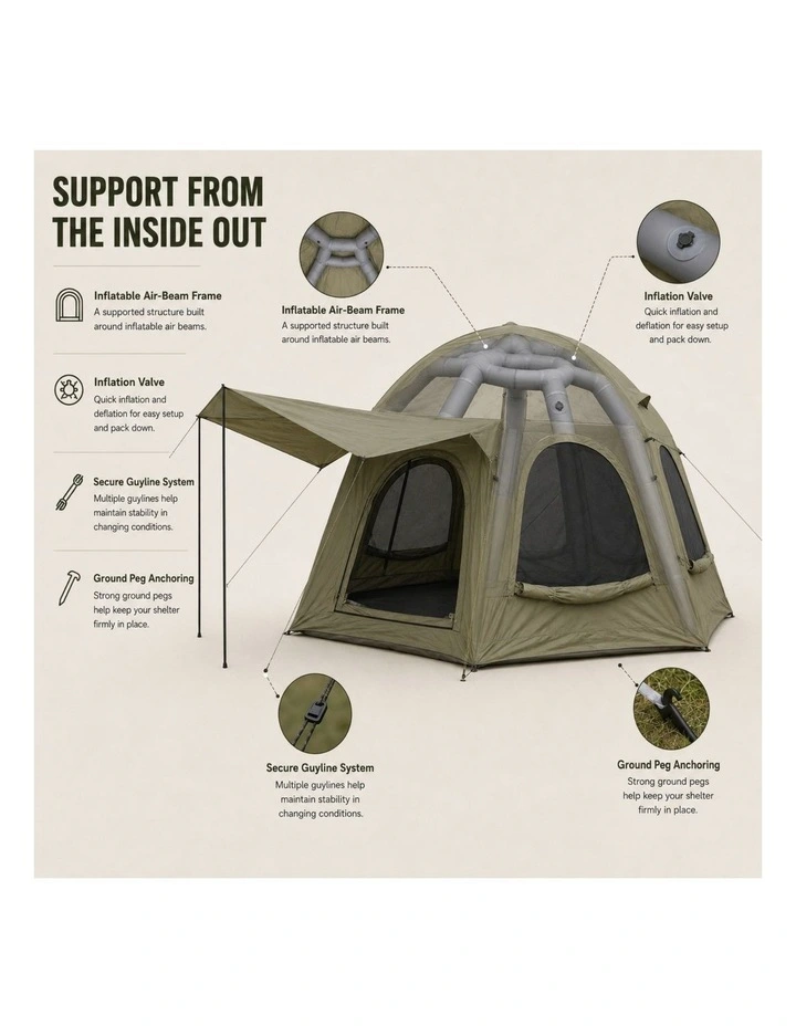 Weisshorn 4 Person Inflatable Camping Tent TC Canvas Sun Shade Rain-Ready image 4