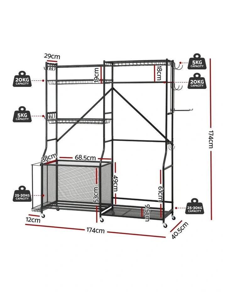 Everfit Sports Equipment Organizer Rack Multi Garage Storage for Golf Bag 174cm image 2