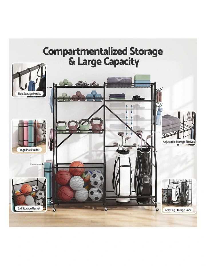 Everfit Sports Equipment Organizer Rack Multi Garage Storage for Golf Bag 174cm image 4