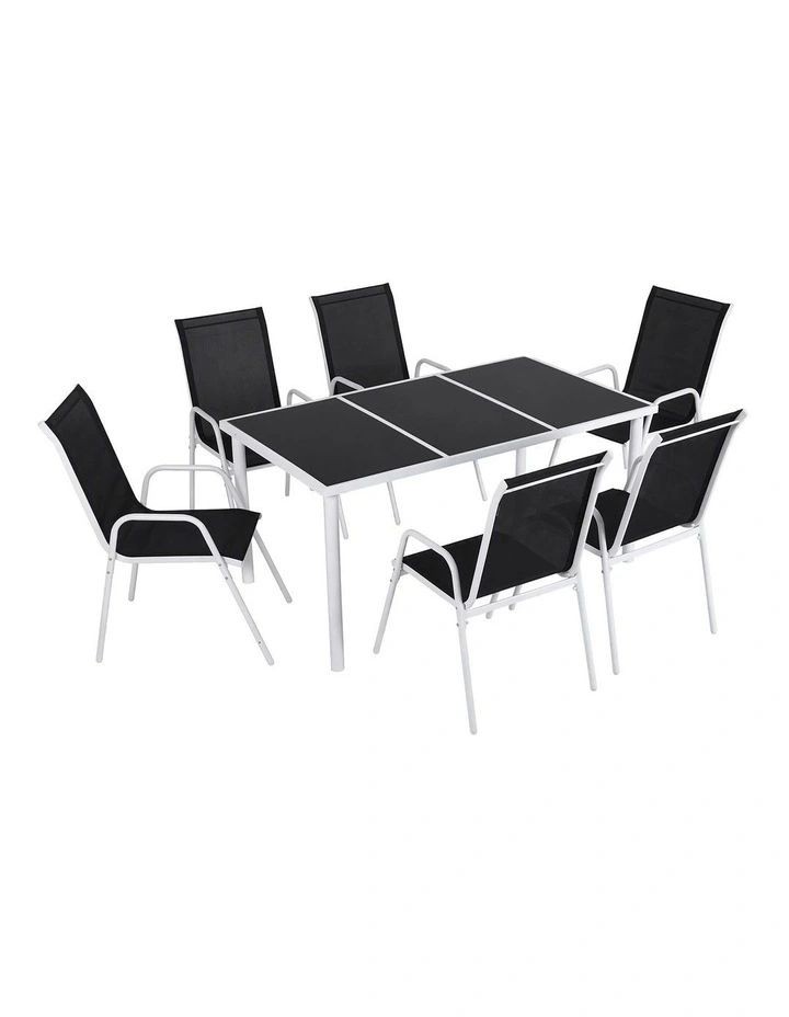 Gardeon 7 Piece Outdoor Dining Set Steel Textilene Patio Furniture Table and Chairs Black image 1