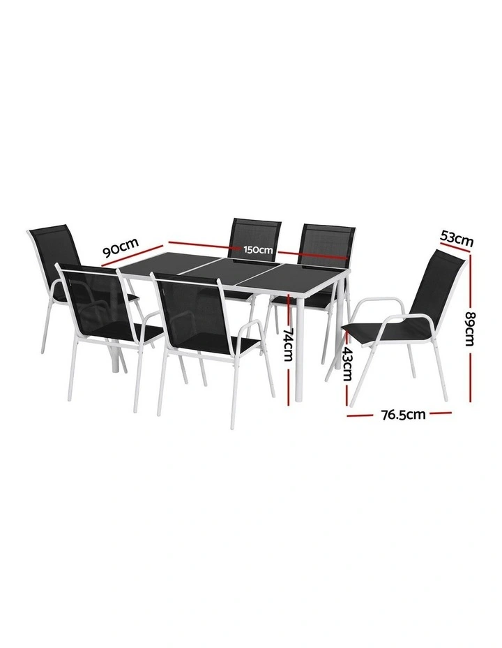 Gardeon 7 Piece Outdoor Dining Set Steel Textilene Patio Furniture Table and Chairs Black image 2