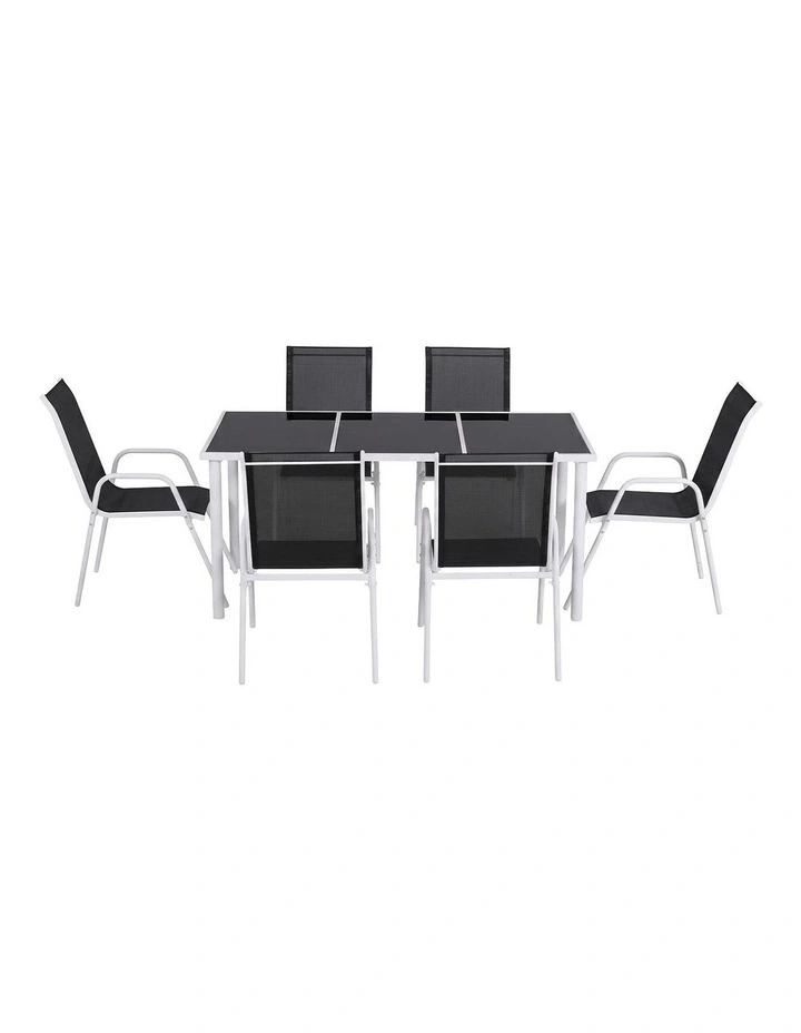 Gardeon 7 Piece Outdoor Dining Set Steel Textilene Patio Furniture Table and Chairs Black image 3