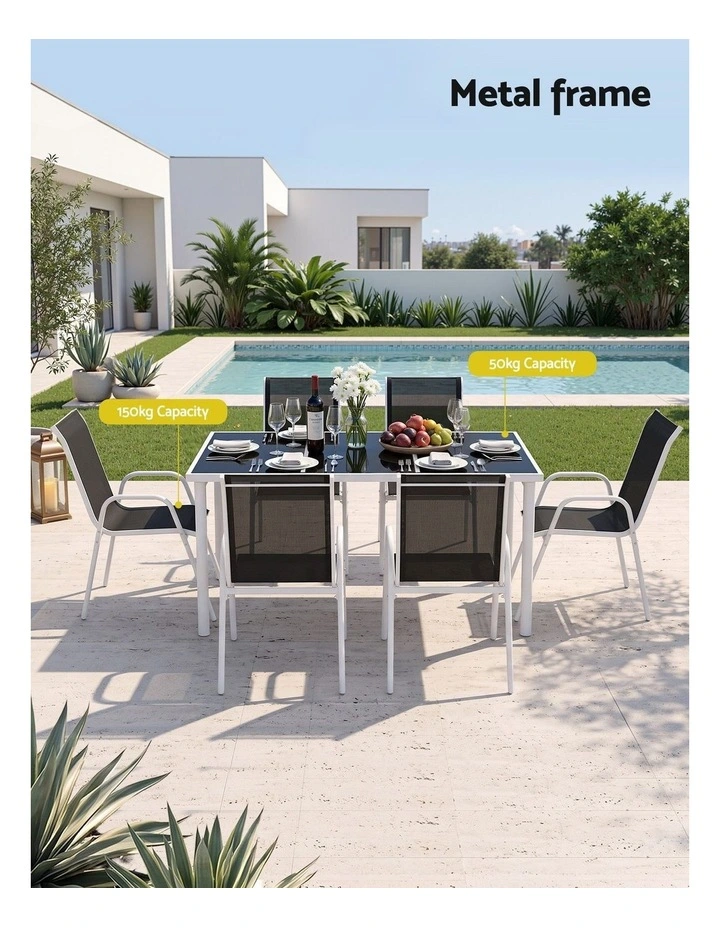 Gardeon 7 Piece Outdoor Dining Set Steel Textilene Patio Furniture Table and Chairs Black image 4