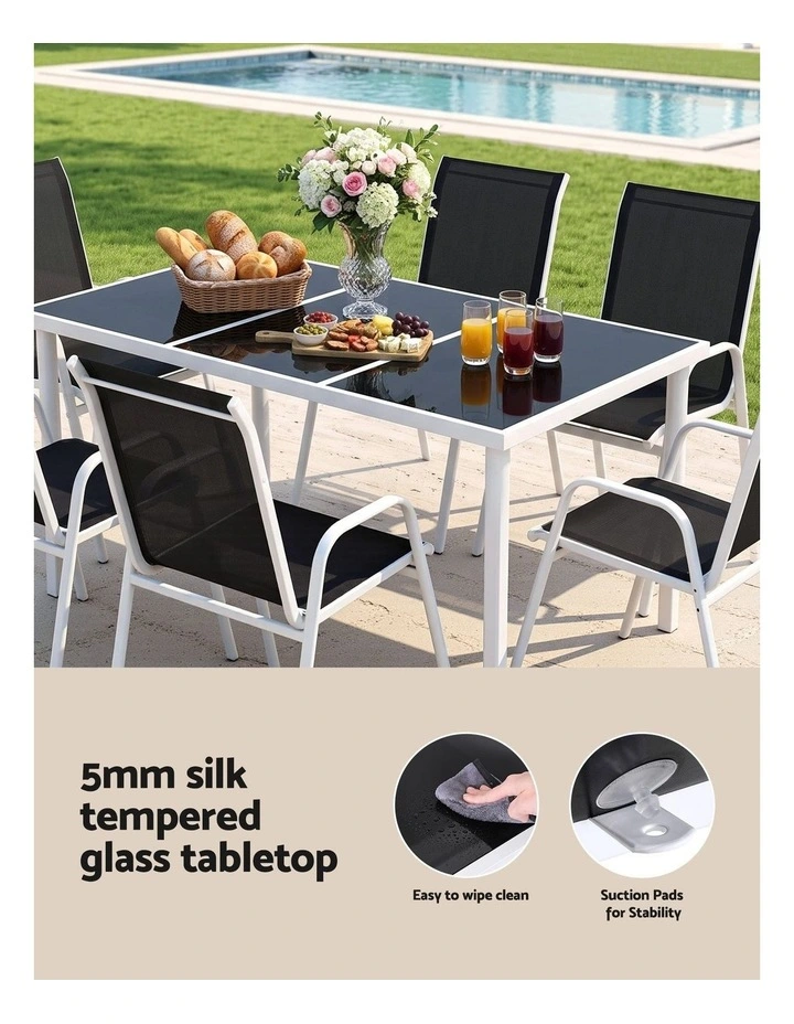 Gardeon 7 Piece Outdoor Dining Set Steel Textilene Patio Furniture Table and Chairs Black image 5
