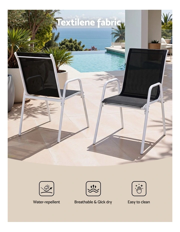 Gardeon 7 Piece Outdoor Dining Set Steel Textilene Patio Furniture Table and Chairs Black image 6