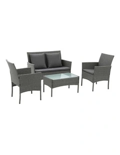 Gardeon 4-Piece Outdoor Sofa Set Rattan Furniture with Two Pillows Grey