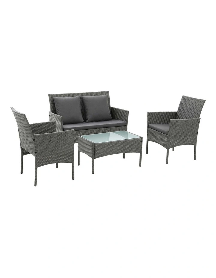 Gardeon 4-Piece Outdoor Sofa Set Rattan Furniture with Two Pillows Grey image 1