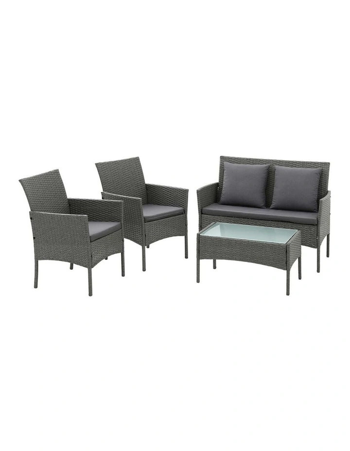 Gardeon 4-Piece Outdoor Sofa Set Rattan Furniture with Two Pillows Grey image 3