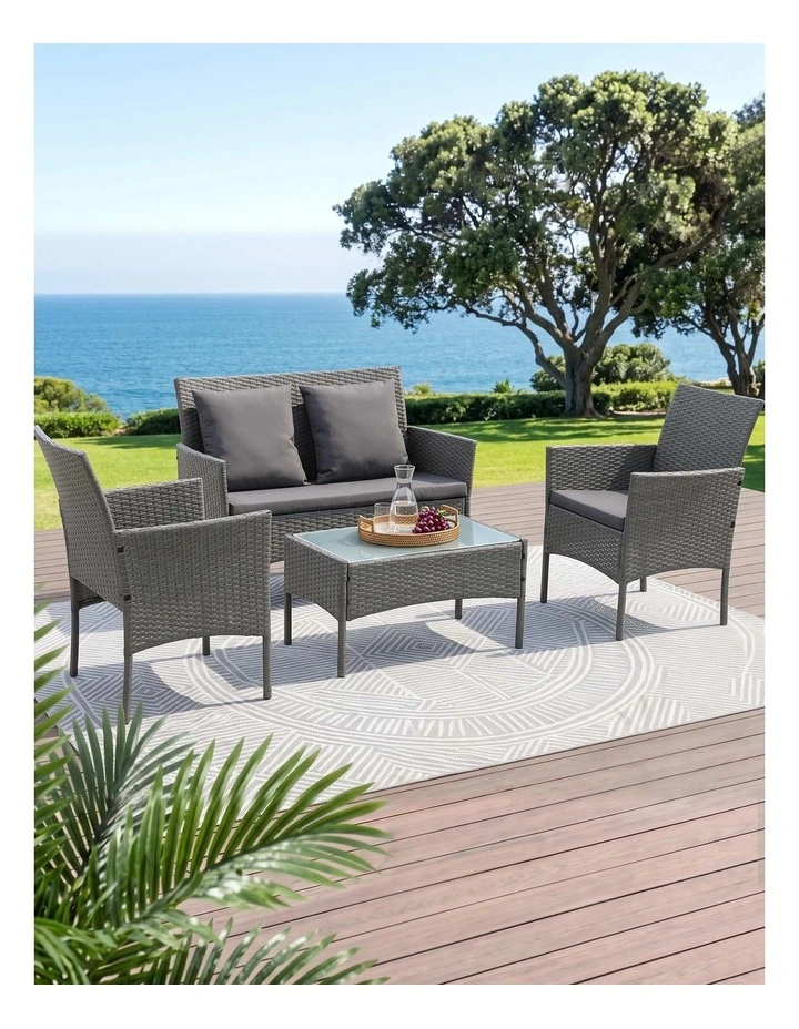 Gardeon 4-Piece Outdoor Sofa Set Rattan Furniture with Two Pillows Grey image 6