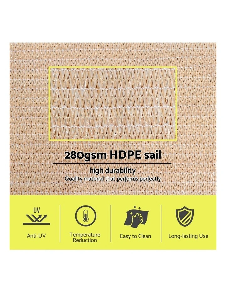 Instahut Sun Shade Sail Cloth 98% UV Block Outdoor Canopy Rectangle 5X9M Beige image 4