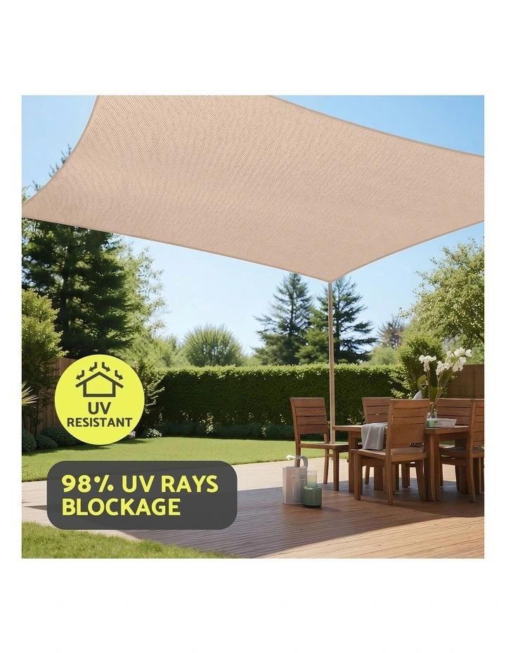 Instahut Sun Shade Sail Cloth 98% UV Block Outdoor Canopy Rectangle 5X9M Beige image 5