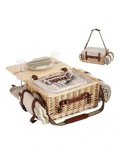Alfresco 2 Person Insulated Picnic Basket Set with Foldable Wood Table Mat