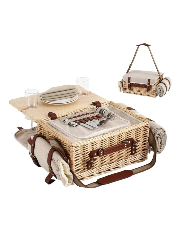 Alfresco 2 Person Insulated Picnic Basket Set with Foldable Wood Table Mat image 1