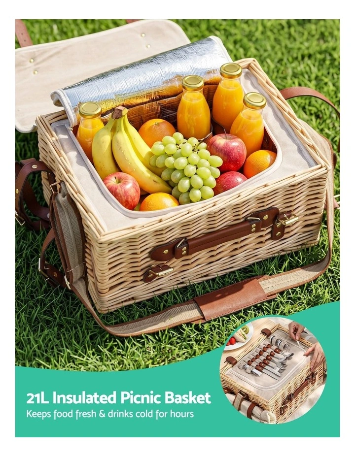 Alfresco 2 Person Insulated Picnic Basket Set with Foldable Wood Table Mat image 4