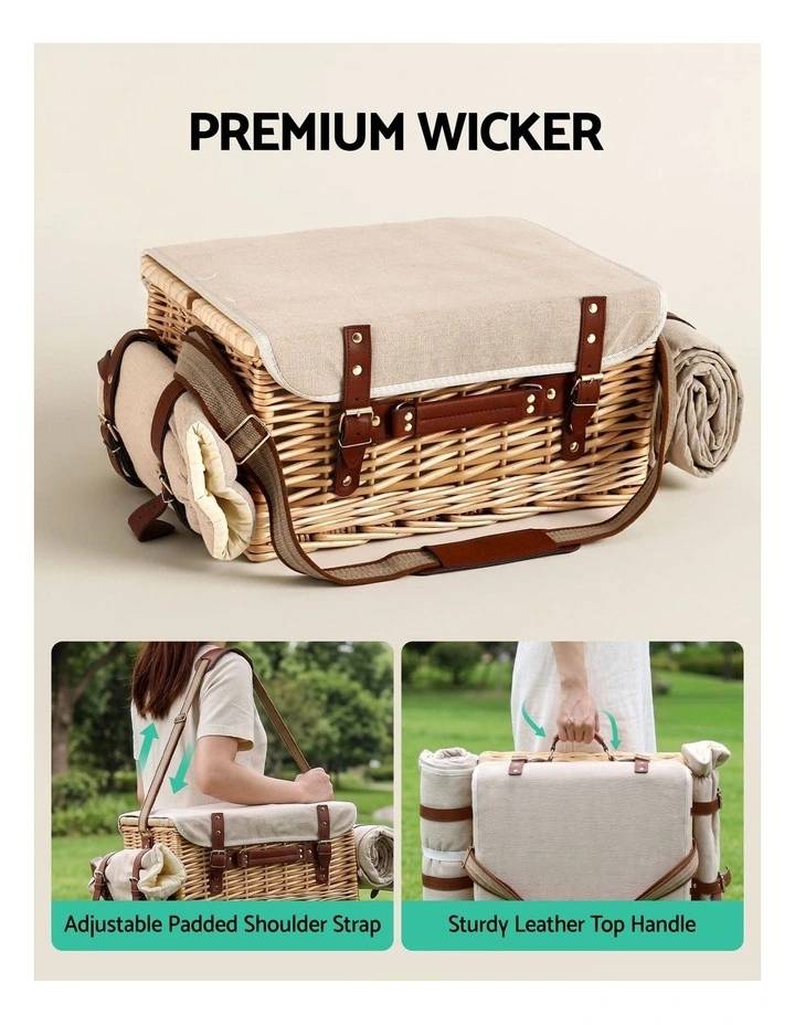 Alfresco 2 Person Insulated Picnic Basket Set with Foldable Wood Table Mat image 5
