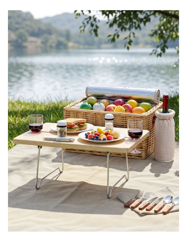 Alfresco 2 Person Insulated Picnic Basket Set with Foldable Wood Table Mat image 6