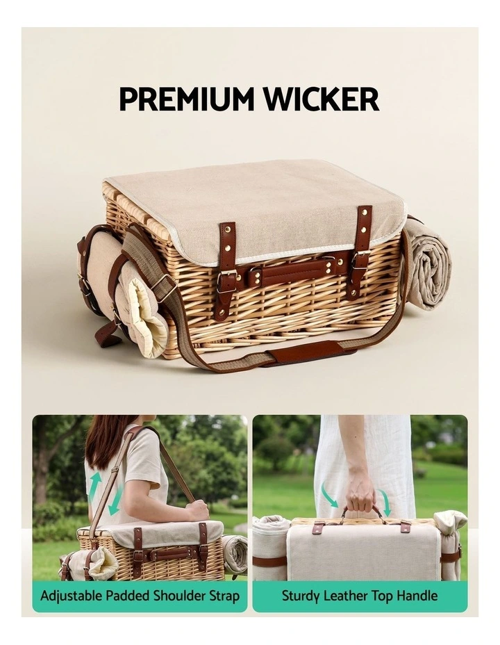 Alfresco 4 Person Insulated Picnic Basket Set with Foldable Wood Table Mat image 5