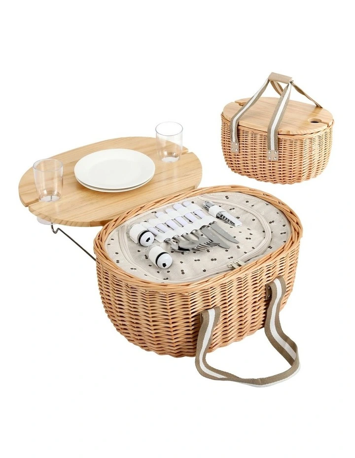 Alfresco 2 Person Insulated Picnic Basket Set with Foldable Wood Table image 1