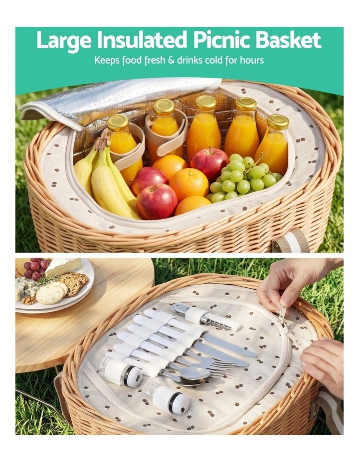 Alfresco 2 Person Insulated Picnic Basket Set with Foldable Wood Table image 4