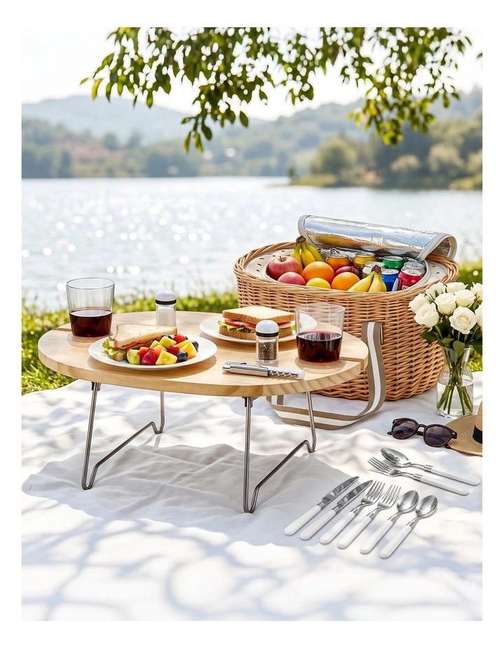 Alfresco 2 Person Insulated Picnic Basket Set with Foldable Wood Table image 6