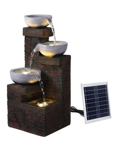 Gardeon Solar Fountain 4 Levels Cascading Bowl Water Feature 75cm Brown
